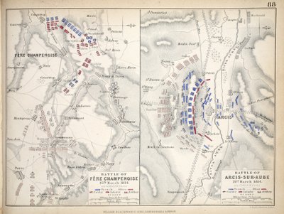 Map of the Battle of Fere Champenoise and the Battle of Arcis-Sur-Aube, published by William Blackwood and Sons, Edinburgh and London, 1848 by Alexander Keith Johnston